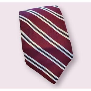 Brooks Brothers Makers Burgundy, Green & Silver Striped Necktie Tie Preppy | Ivy